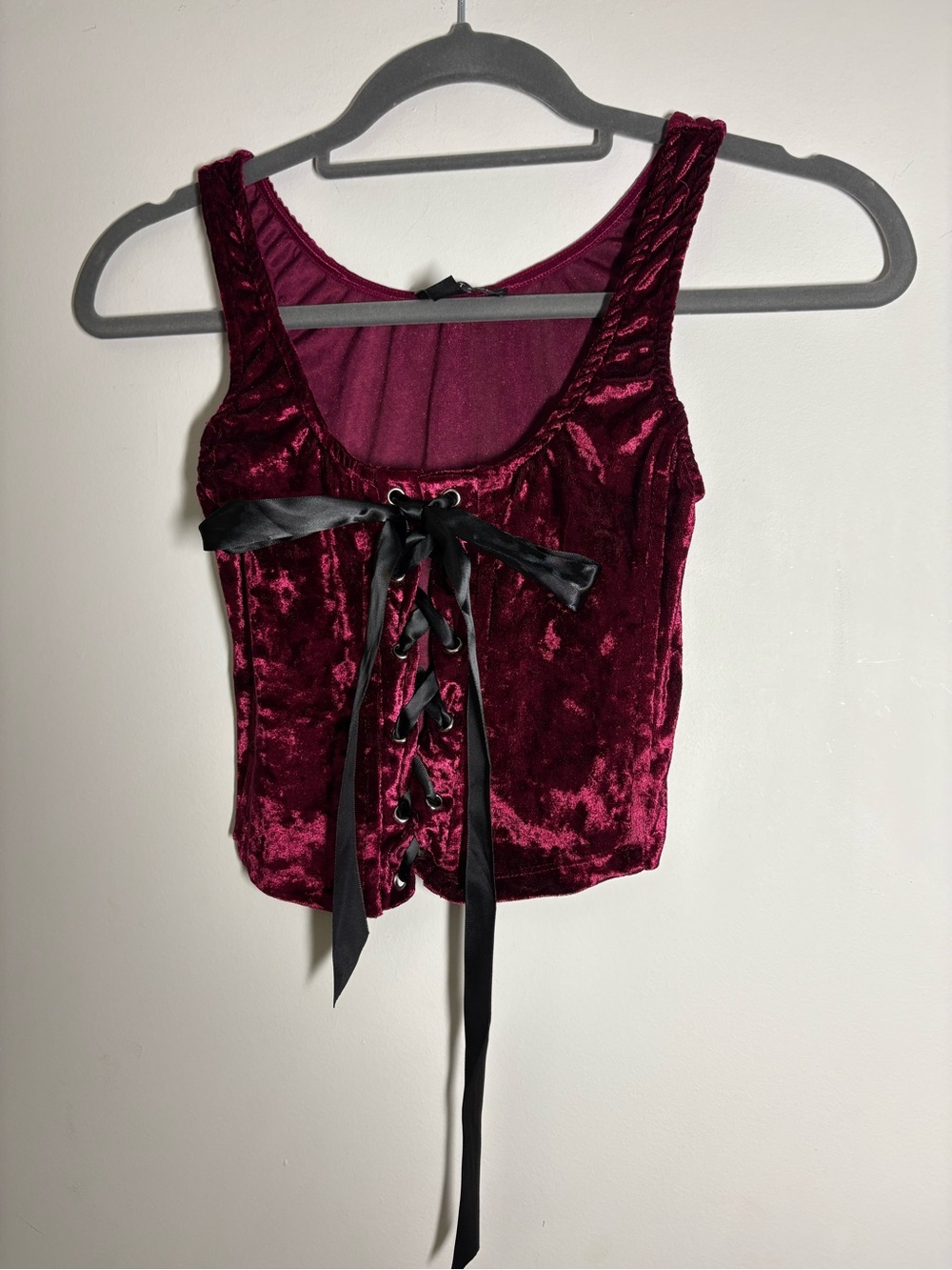 Dolls Kill wine Velvet Lace-Up bustier - Picture 9 of 10